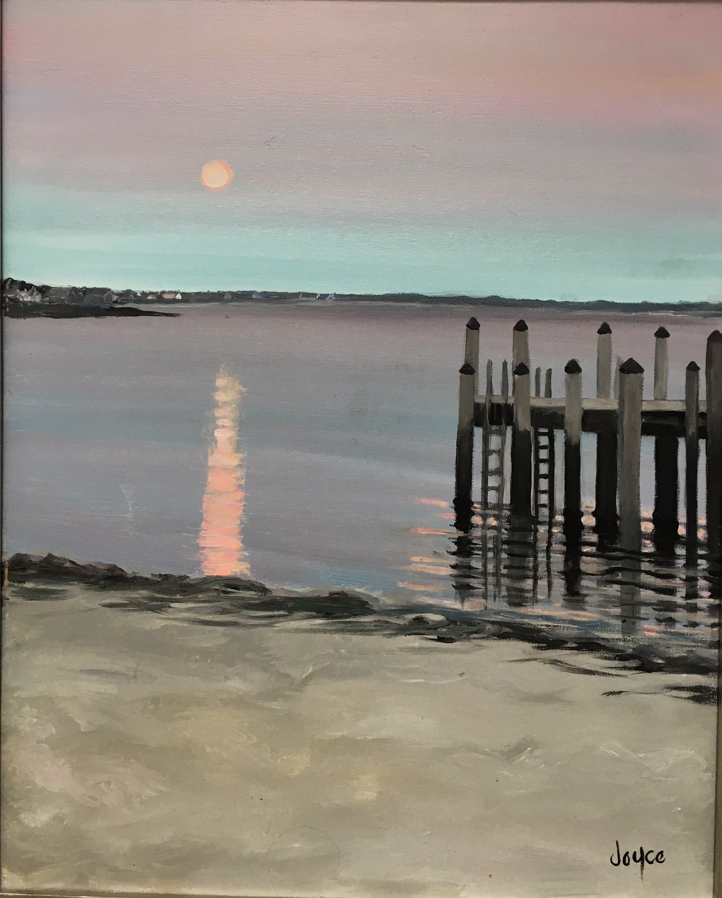 Moonrise over Hyannis Harbor - Original art by Joyce Frederick