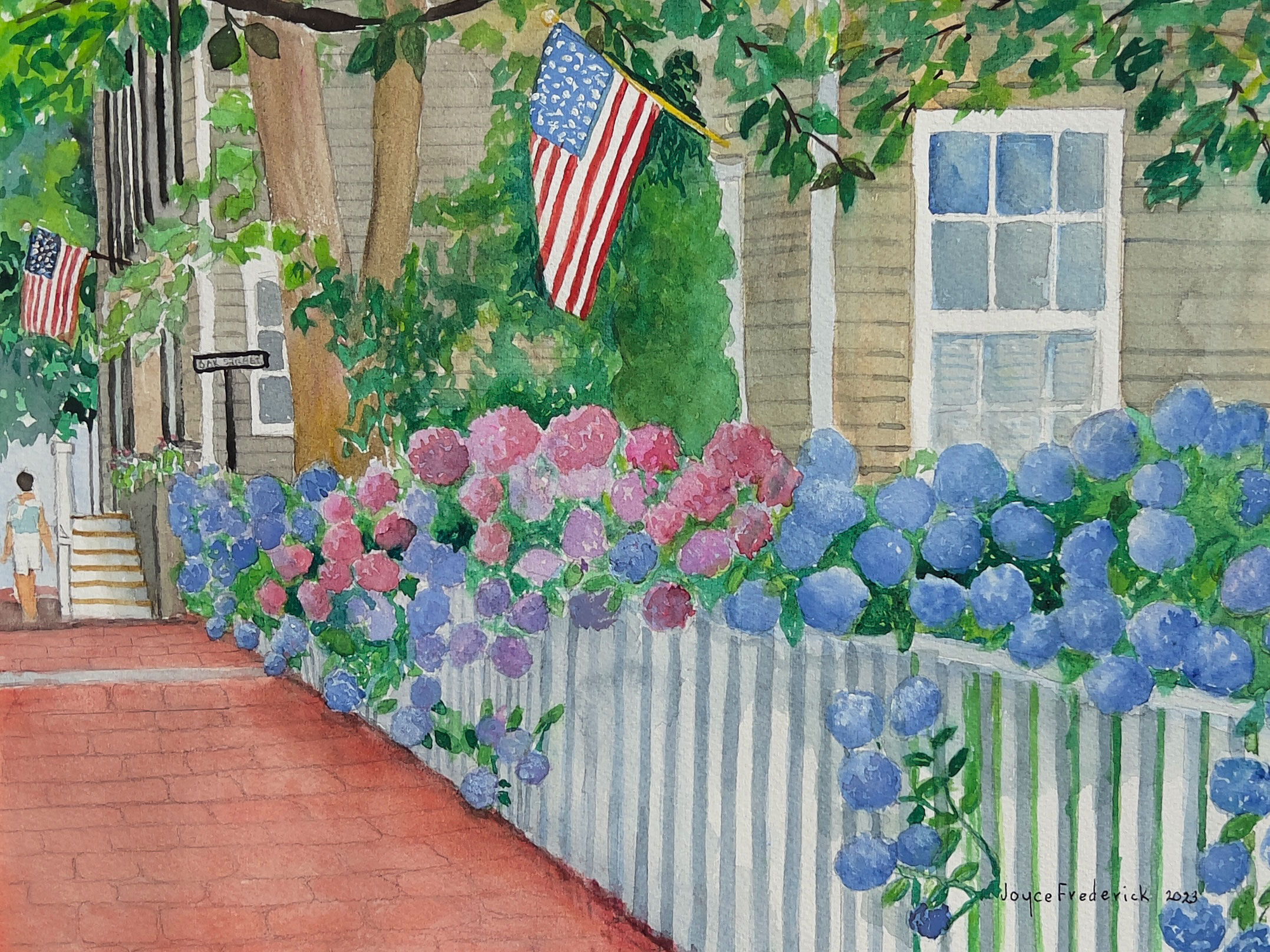 Oak Street, Nantucket painting by Joyce Frederick