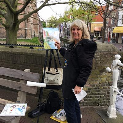 Artist Joyce Frederick Painting Europe On Canvas