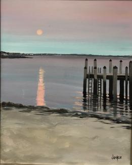 Moonrise over Hyannis Harbor - Original art by Joyce Frederick