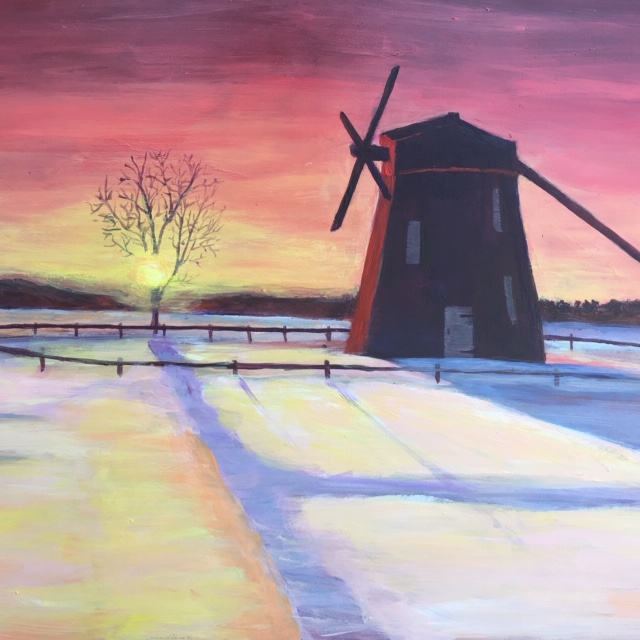 Winter Windmill - Original art by Joyce Frederick