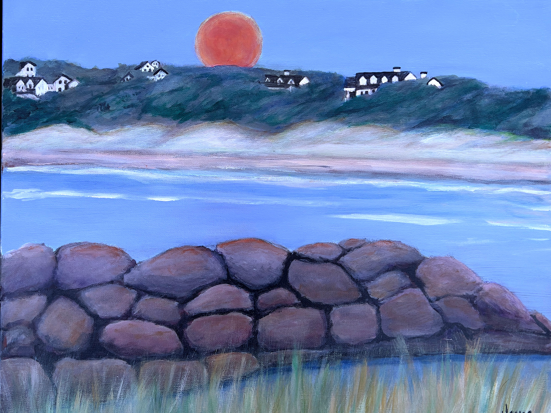 Harvest Moon Over Corporation Beach painting by Joyce Frederick