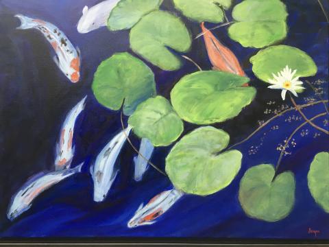 Cape Cod Koi Pond - painting by Joyce Frederick
