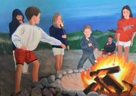 Cape Cod Camp Fire - painting by Joyce Frederick