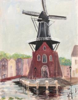 Windmill in Haarlem, The Netherlands -  painting by Joyce Frederick