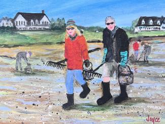 Oystering in Barnstable Harbot painting by Joyce Frederick